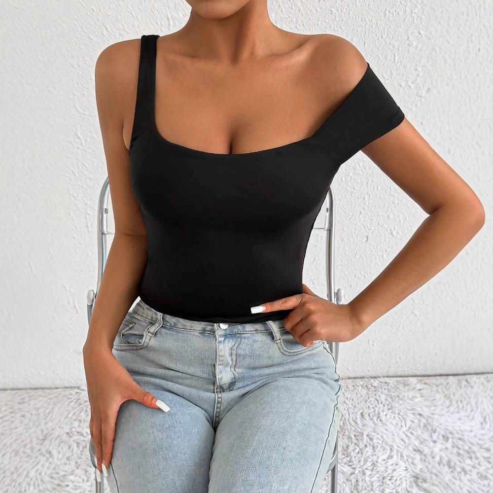 Zara Summer One Shoulder Asymmetrical Neckline Sleeveless Crop Top